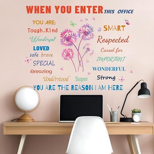 Calcomanías de pared de diente de león, coloridas calcomanías inspiradoras para pared, citas, vinilo, mariposa, arte para pared, calcomanías de arte