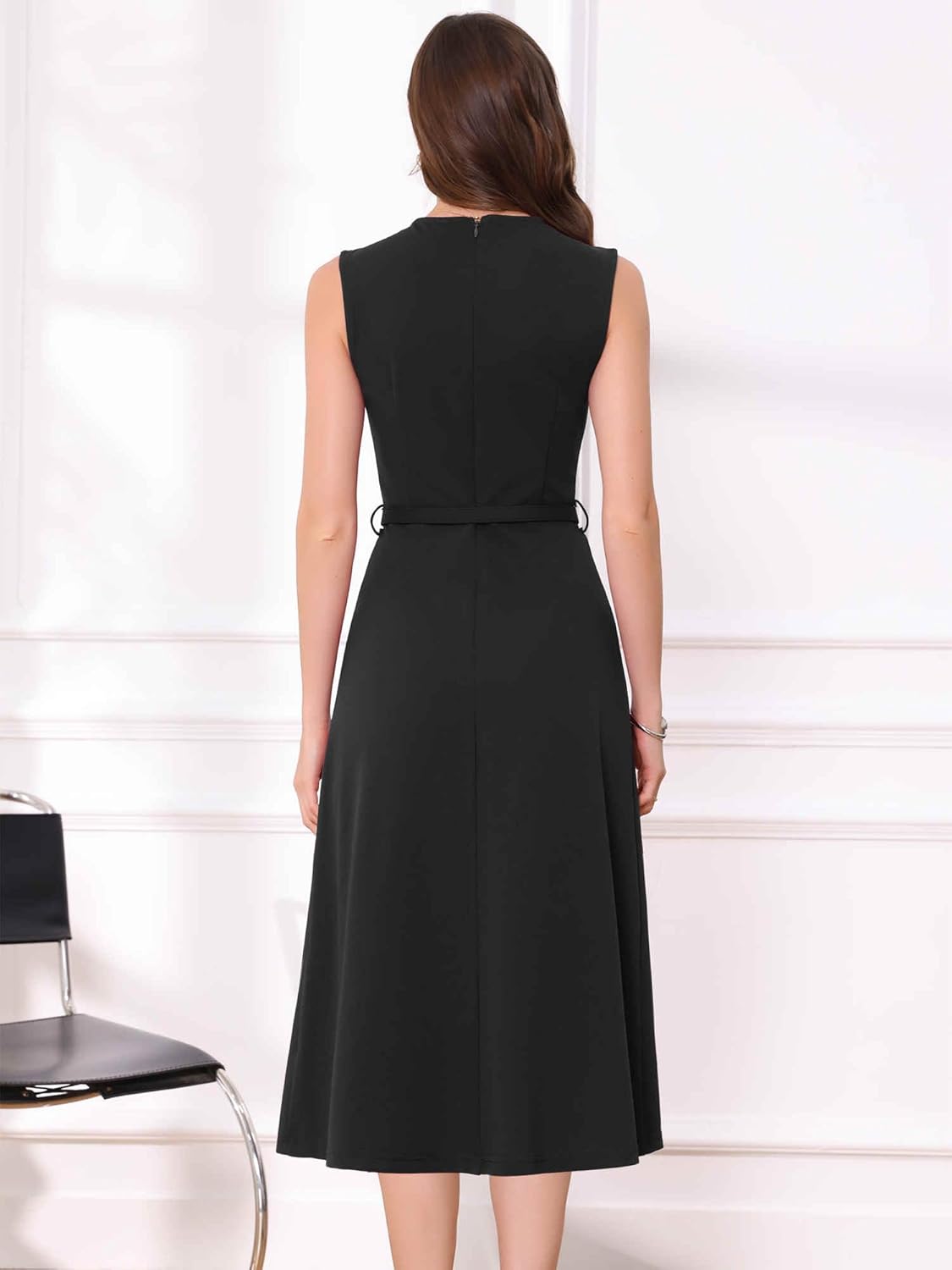 Allegra K Work Dress for Women's Sleeveless Crew Neck High Waist A-Line Office Dresses - Image 2