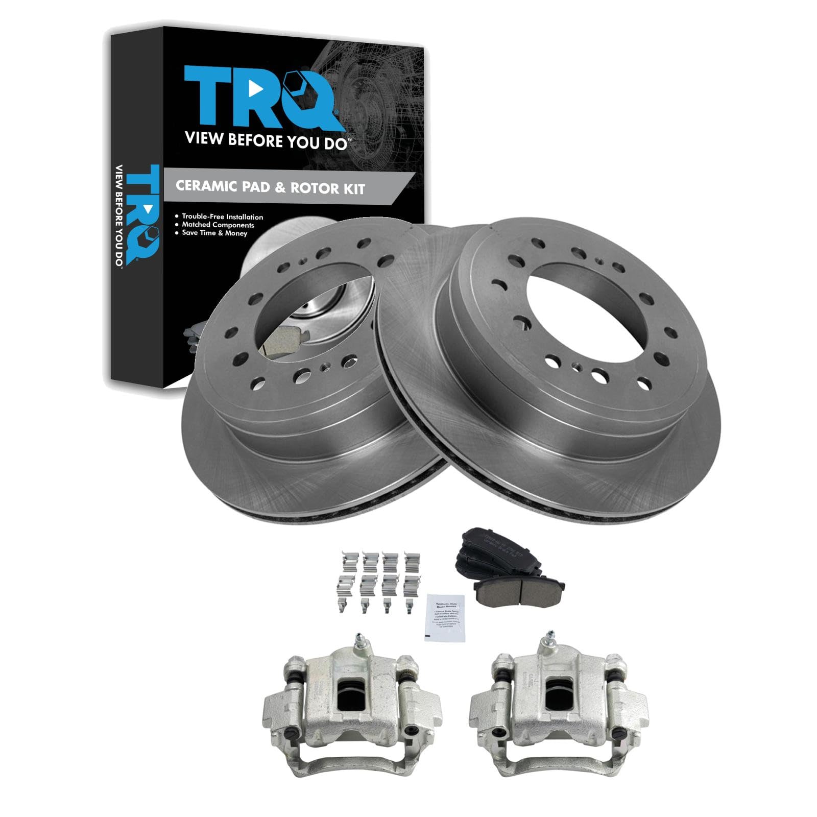 TRQ Rear Brake Pad and Rotor Set Ceramic Rotors Calipers
