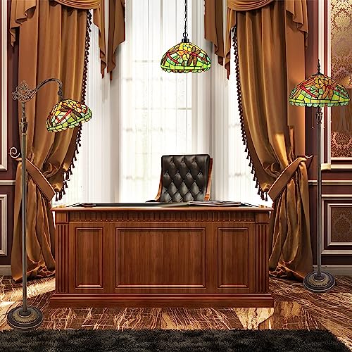 Zjart Tiffany Floor Lamp Dragonfly Style Stained Glass Shade Angle Adjustable Arched Gooseneck 7Kg Bronze Color Base 67 Inch High Suitable For Living Room Study Office Lighting And Reading #TOP4