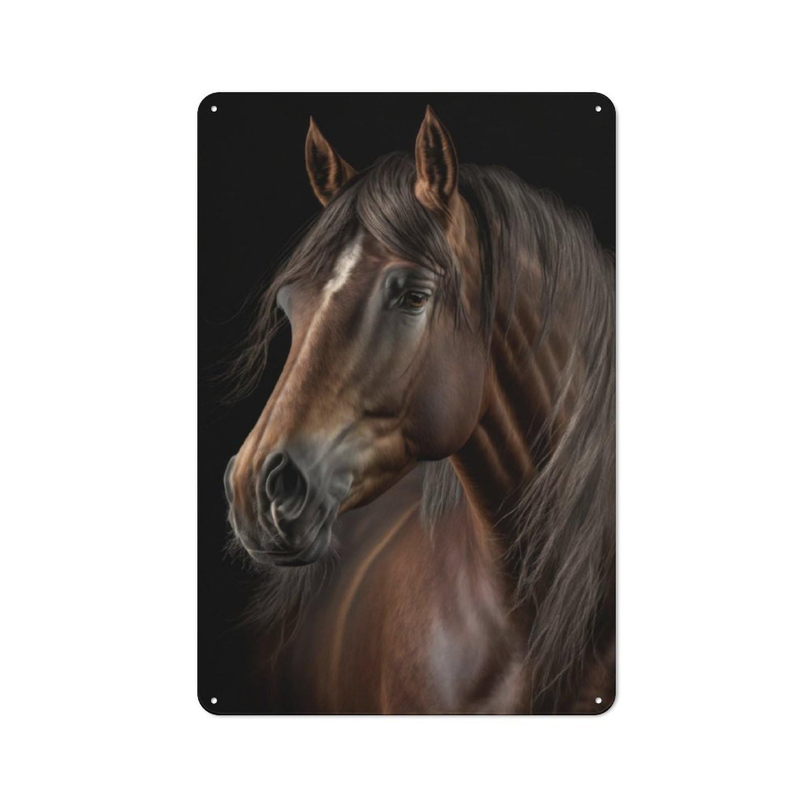 Junmoney Horse Portrait On Dark Tin Wall Plaque 30X20cm With For Man Cave Or Games Room, A Housewarming Gift For Leisure-Room Decor Enthusiasts