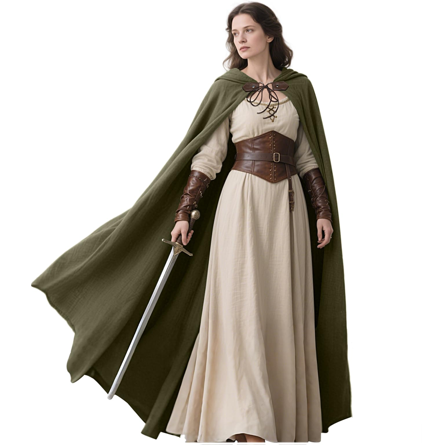 LVOW Medieval Hooded Cloak Linen Renaissance Cape with Hood - Halloween Hobbit Cosplay Witch Wizard LARP