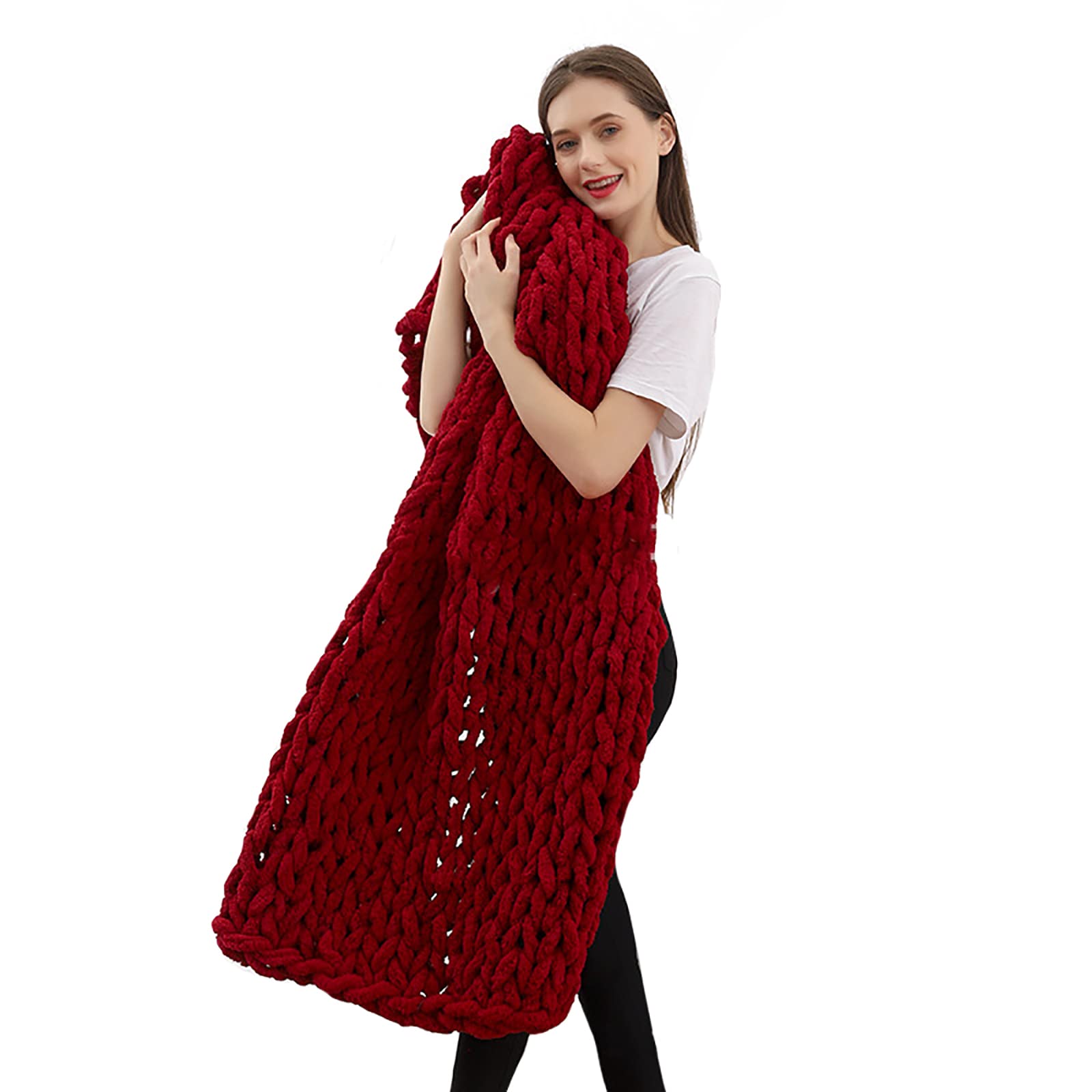 Manta Tejida Gruesa Manta de Punto Gruesa Manta Trenzada Voluminosa Cama Tejida A Mano Mantas para Sillas de Sofá Cable Gigante Decoración para el Hog (L 130x170cm)