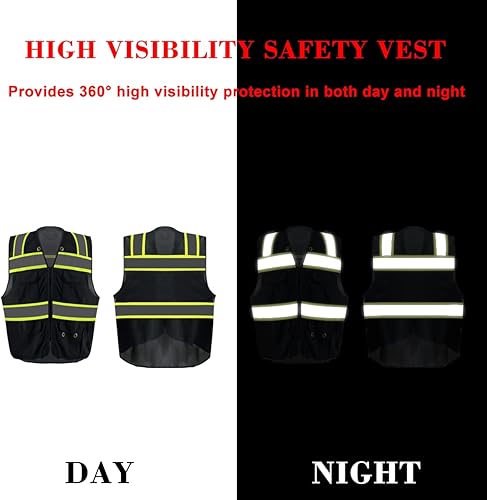 Miniatura 4 de KARXICIY Chaleco de seguridad reflectante ANSIISEA, chaleco de seguridad de alta visibilidad, chaleco de construcción con cremallera de 4 bolsillos