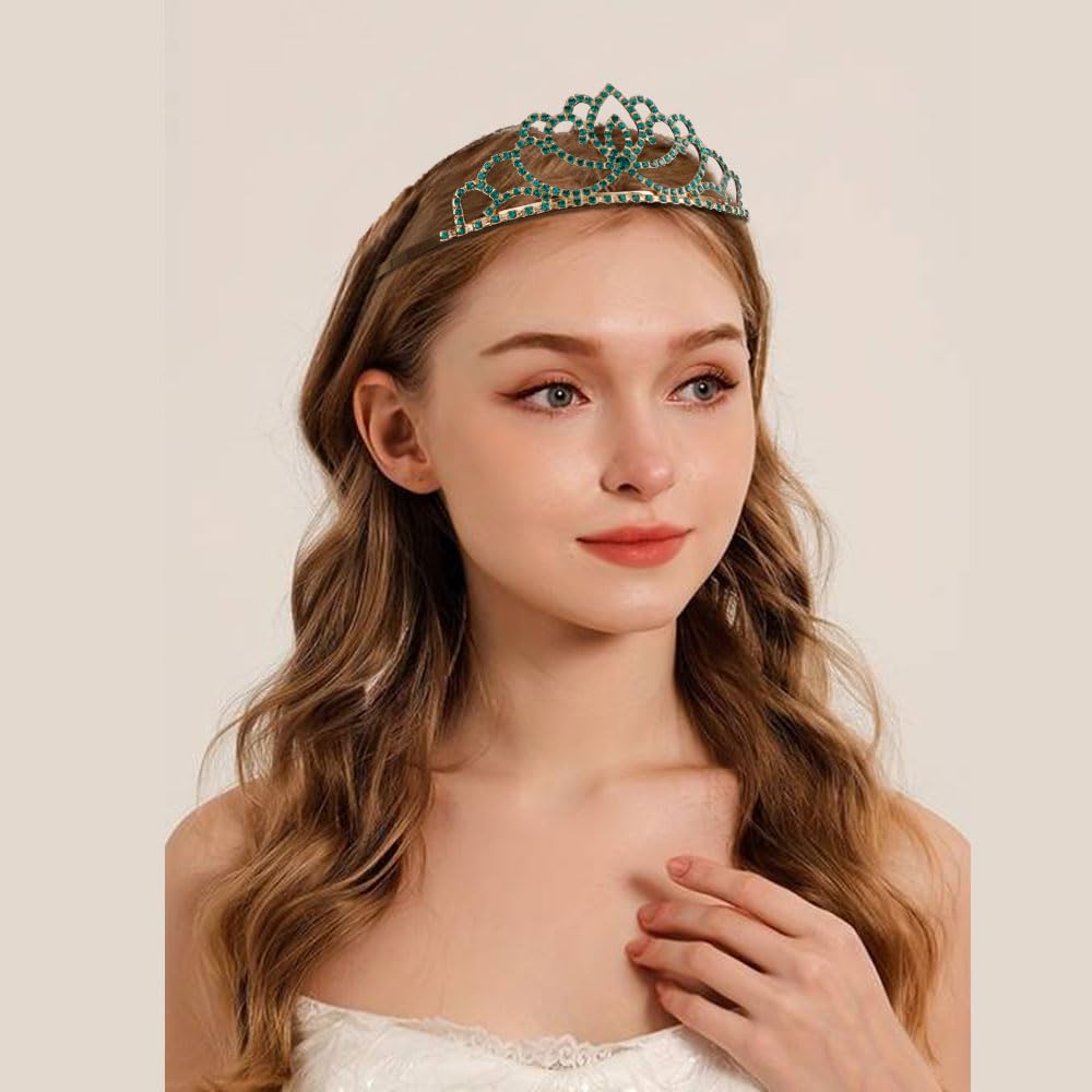 Elegant Green Crystal Tiara Amazon.com: FASOTY Gold Tiara Green Crystal Crown with Combs  main image 3