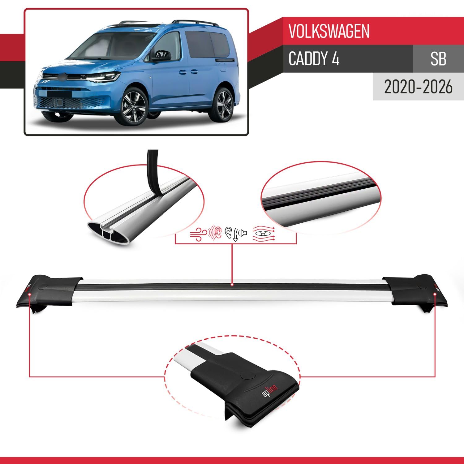 Kompatibel mit Volkswagen Caddy 2020-2024 Relingträger Fly Modell Dachträger Gepackträger GRAU