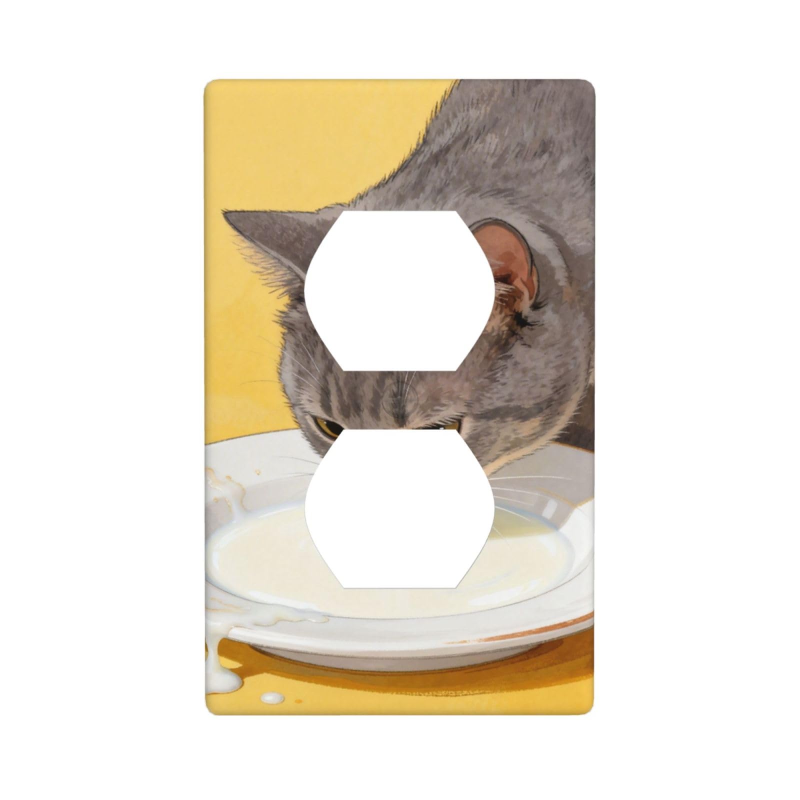 Cat Milk Saucer Decorative Switch Plate Cover-Unbreakable Polycarbonate Wall Plate for Home Office, 1 Gang with Screws