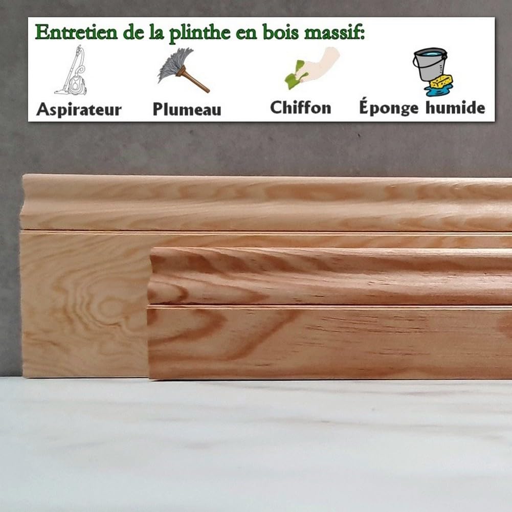 Battiscopa in legno modellato Luigi XV, battiscopa in pino naturale, senza nodi, fabbricazione francese, altezza 7 cm o 11 cm, MadeInNature (11 cm, 8 ml)