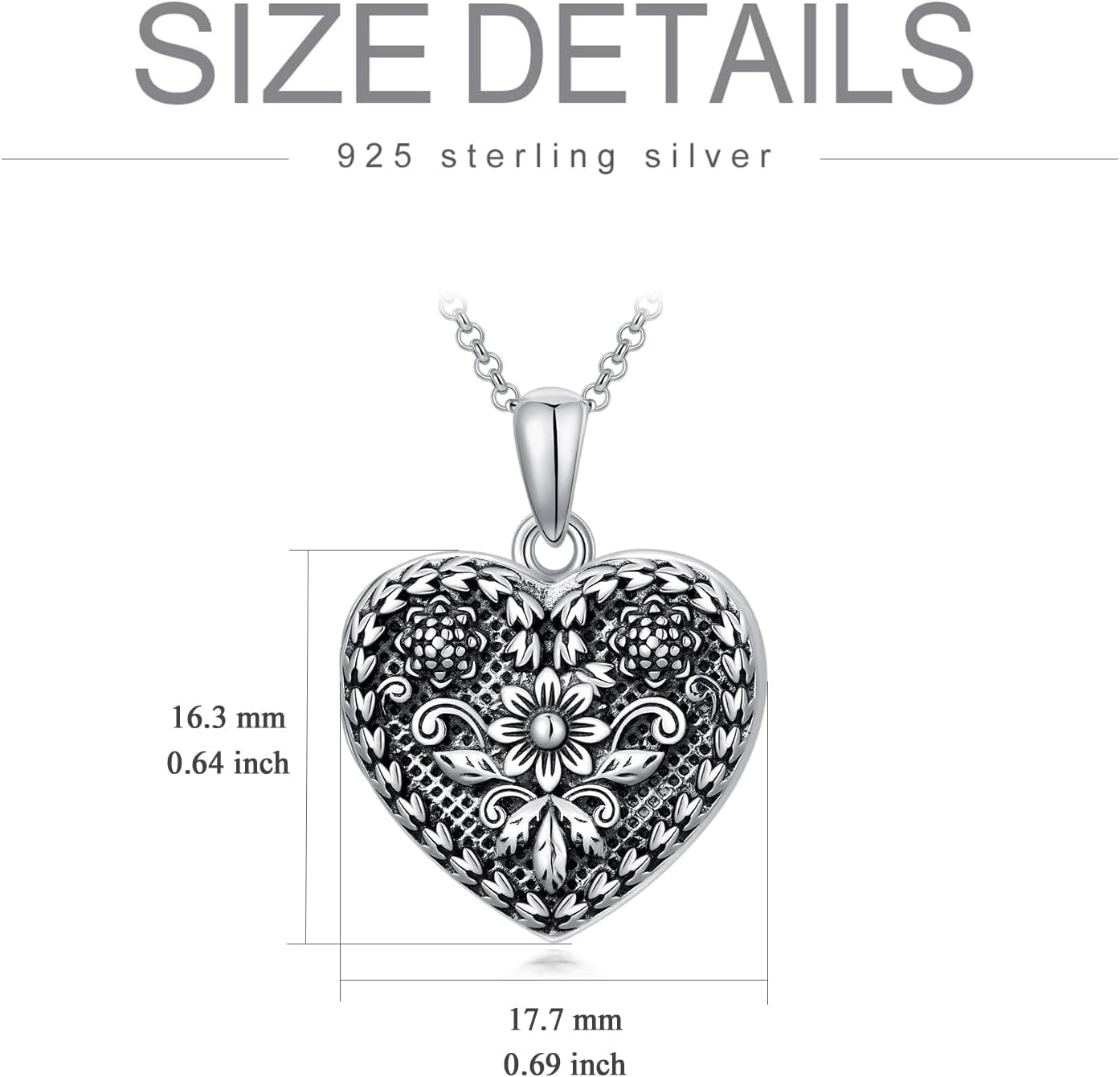 Sunflower Locket Necklace 925 Sterling Silver Heart Locket Necklace That Holds Pictures Engraved with Forever in my heart for Women