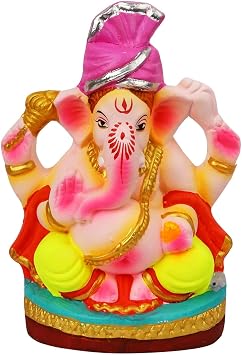 SATVIK 8 Inch Nandana Eco-Friendly Hand-Painted Pagdi Ganesha Idol in Padmasana Pose | Non-Toxic Colors | Perfect for Home Decor & Festive Celebrations