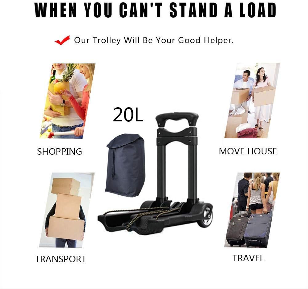 Hand Truck Foldable, Dolly Cart, Luggage Cart, 35 Kg Loading Capacity, Aluminum Alloy Pull Rod, Removable Waterproof Shopping Bag, with 2 Casters, Suitable for Luggage, P