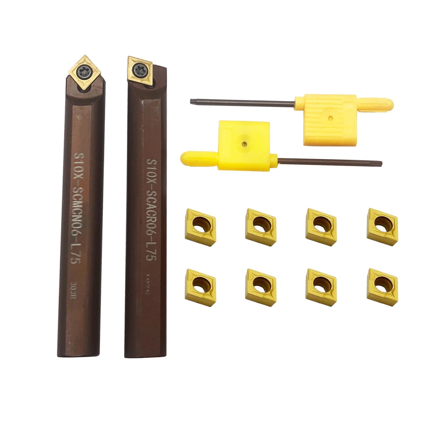 2 STK. Metalldrehwerkzeughalter, Bohrstange mit CCMT21.25 CCMT060204 Hartmetall-Dreheinsätzen für Bagger und Bohrmaschine (S10X-SCACR06-L75/S10X-SCMCN06-L75+CCMT060204)