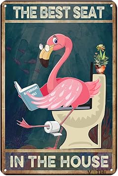 Funny Flamingo Bathroom Signs, The Best Seat In The House,8x12 Inch | Aluminum,Flamingo Yard Decor,Bathroom and toilet wall decoration