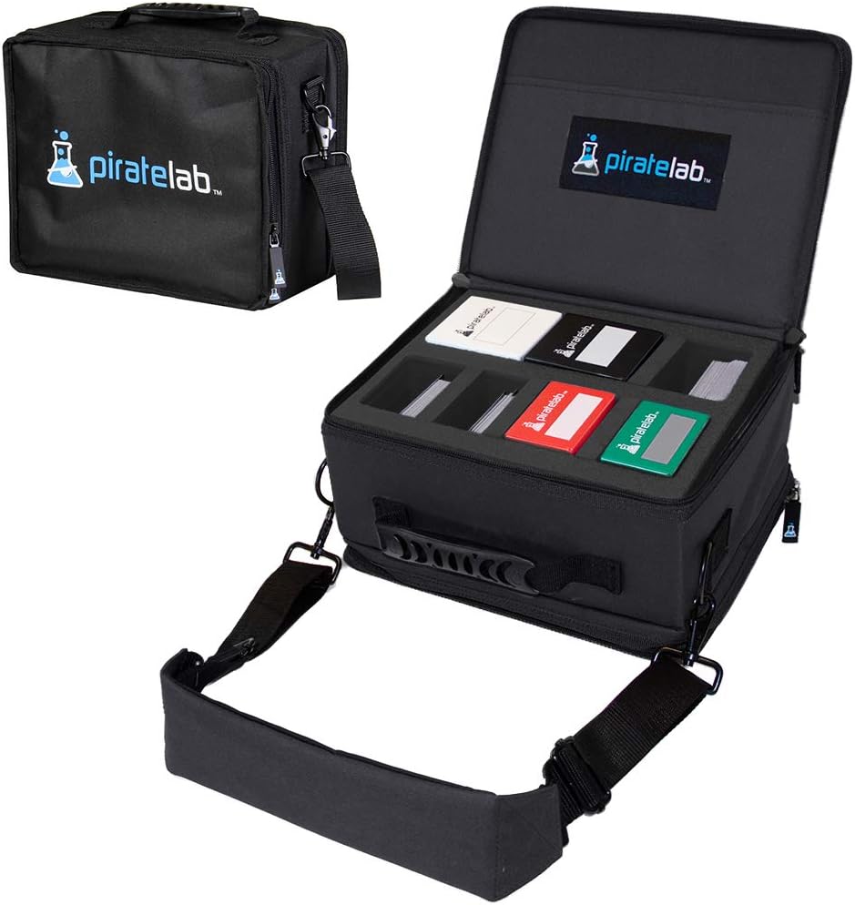 Pirate Lab MTG Card Storage Case, Holds 8 Deck Boxes (700+ Cards) - Shoulder Strap, Foam Tray and Dividers - TCG, Yu-Gi-Oh!, Pokemon, Portable Card Game Carrier (Small, Black Logo) : Toys & Games