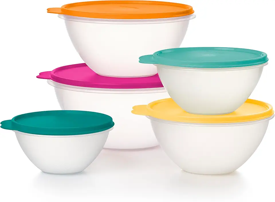 Tupperware Heritage Wonderlier Conjunto de tigelas de armazenamento de alimentos com 10 peças em cores de fauna – Pode ser lavado na lava-louças e livre de BPA – (5 recipientes + 5 tampas)
