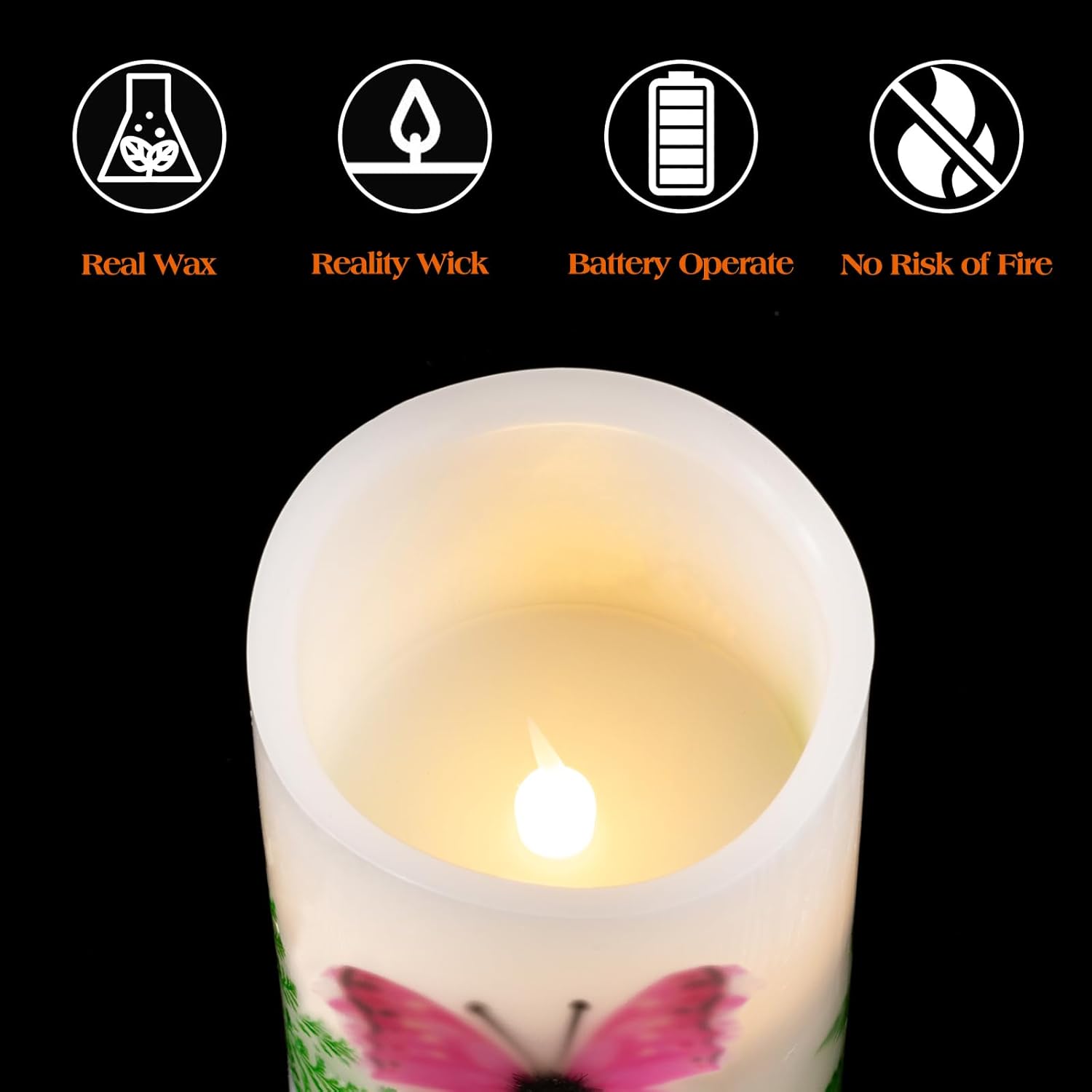 Flameless Candle with Remote Control, Battery Operated Led Light Electric Candles with Flickering Timer Dimmer Feature, Halloween Christmas Fall Home Decorations, 3 X 6 '', Pink Buterfly Candle 1Pcs