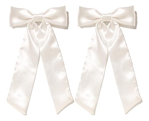 Furling Pompoms Hair Bow Clips for Women,White Hair Bows Clips,2pcs