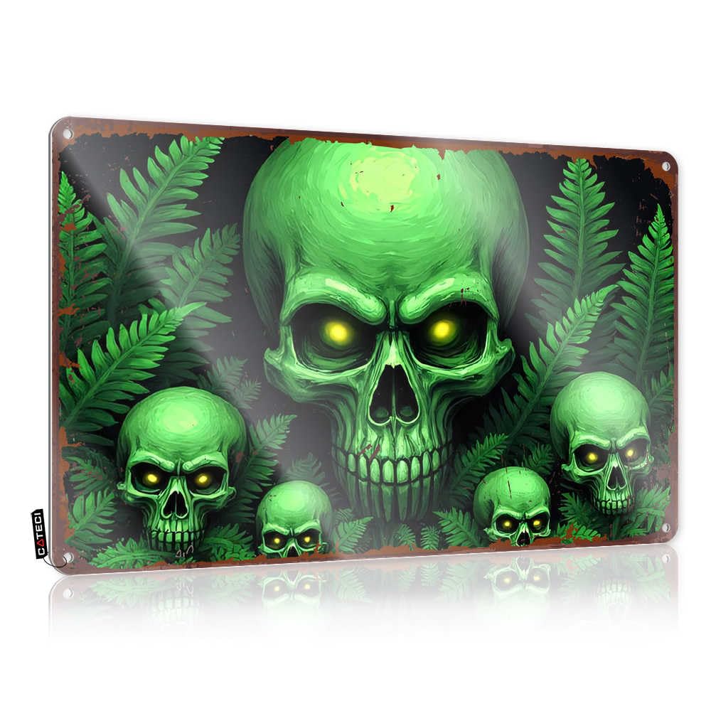 Fzfn Colour Home Decor Cool Wall Decor Collection | Green Glowing Skulls Amidst Lush Ferns Cool Kitchen Decoration(30X40cm)
