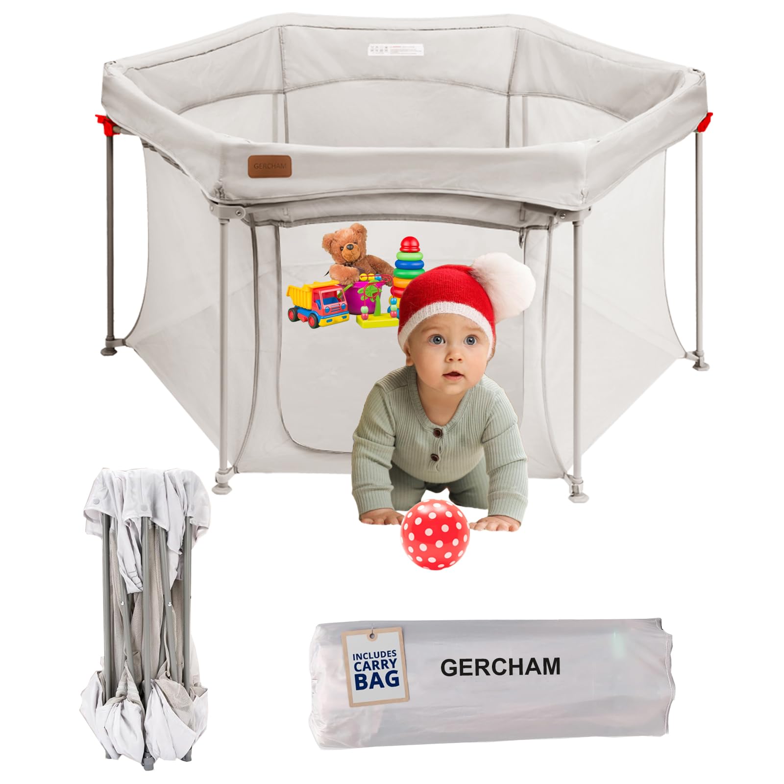 Baby Laufstall Faltbar,135x135cm Laufgitter baby,Elfenbeinweiß
