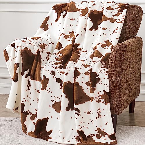 Image of Edenleaf Cow Print Blanket, Ultra Cozy Cow Throw Blanket for Couch Bed and Travel, Cow Print Decor Throw Blankets for All Seasons 50"x60" (Light Brown)