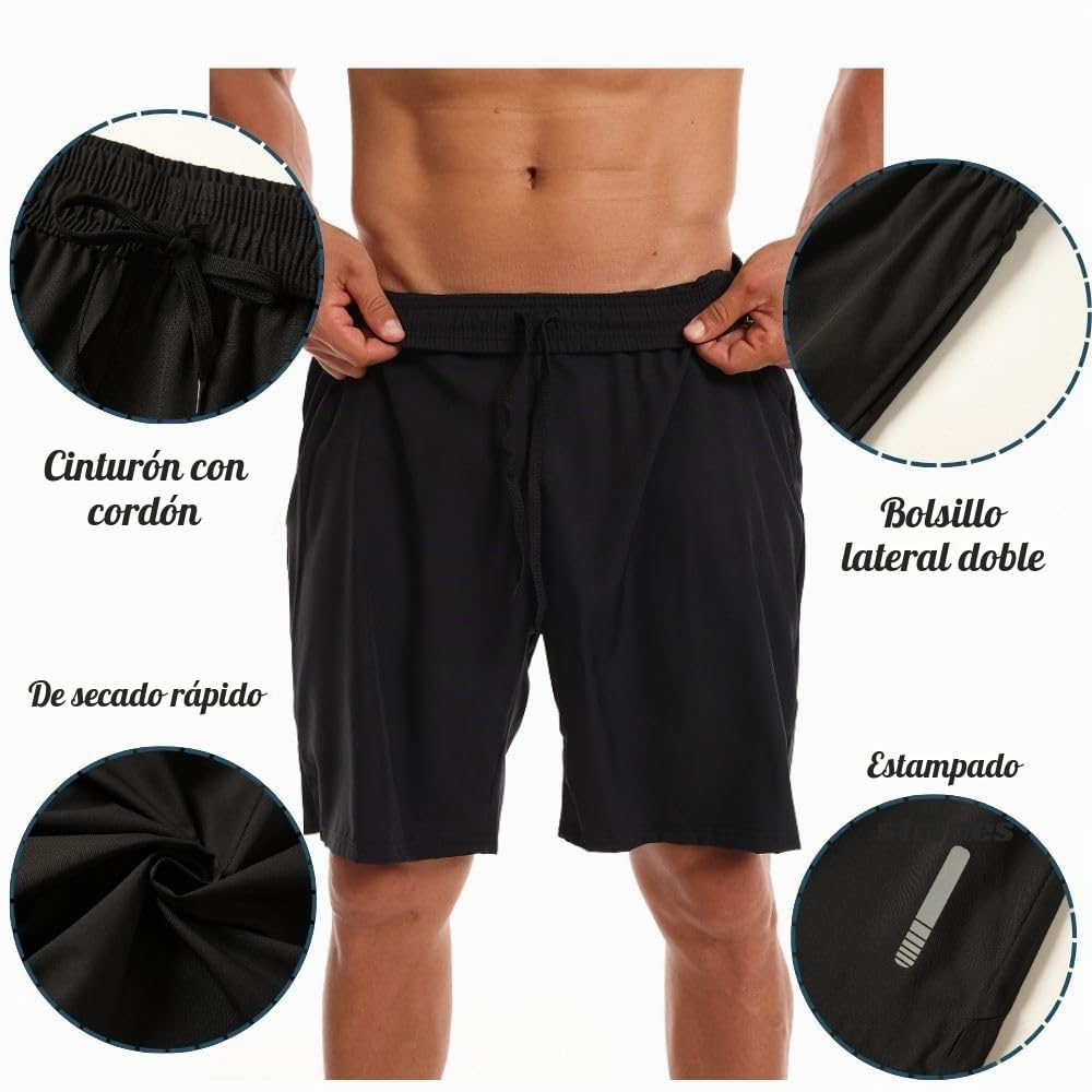 Pantalón corto deportivo para hombre, de secado rápido, 3 unidades, para gimnasio, correr, entrenamiento
