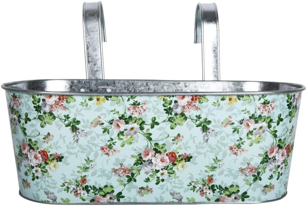 Esschert Design Balkonkasten Mit Rosendruck - Verzinkter Stahl Blumenkasten 39cm