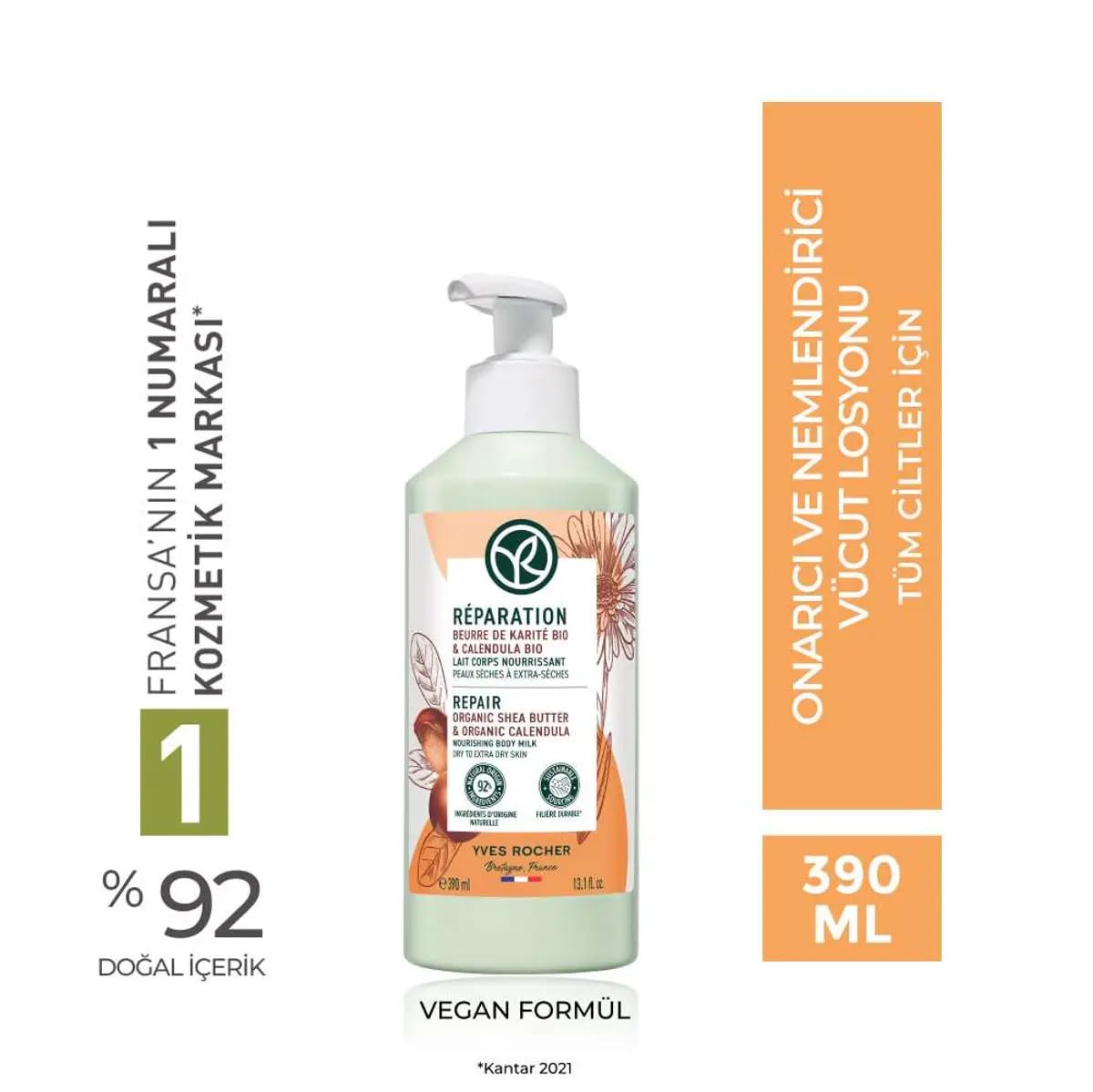 Yves Rocher Vücut Losyonu - Onarıcı ve Nemlendirici/Reparation Organik Shea Yağı, Organik Aynısefa 390 ml