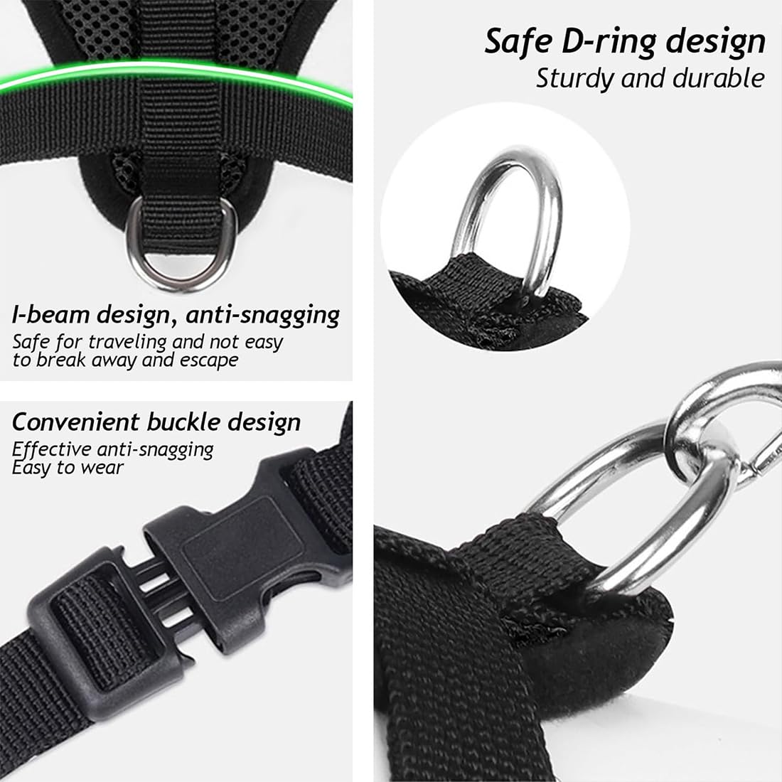 Cat Harness with Leash Car Leash Cat Harness Small Dogs Adjustable Breathable Knitted Fabric Dog Harness (XS, Black) - Image 2