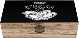 Oysters Wooden Jewelry Box with Hinged Lid Keepsake Storage Container Organizer