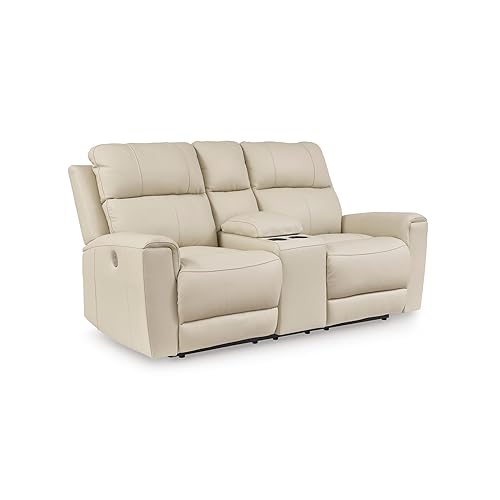Dahlmoore Contemporary Leather Match Power Reclining Loveseat with Console and