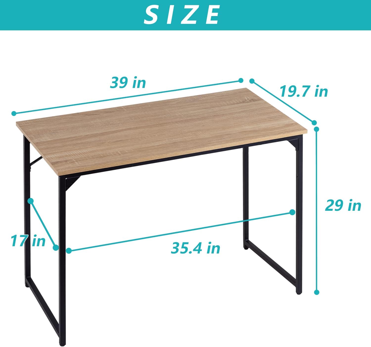 39‘’Computer Desk,Gaming Desk ​Home Office Desk Writing Study Table Modern Simple Style PC Desk with Metal Frame，Nature