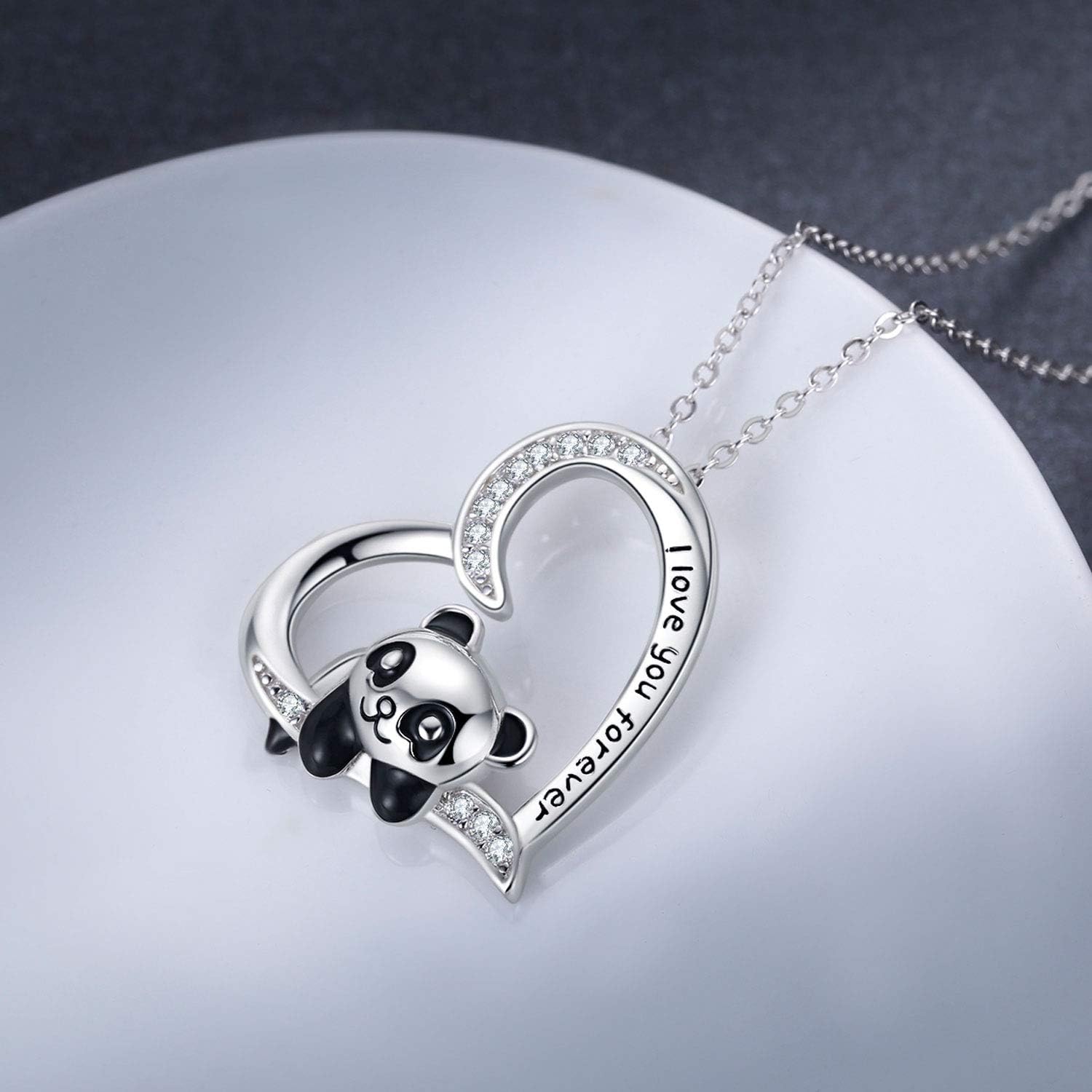 JUSTKIDSTOY Panda Necklace Gifts for Mother's Day 925 Sterling Silver Cute Animal Heart Pendant - I Love You Forever Jewelry for Women Daughter Panda Lover - Image 3