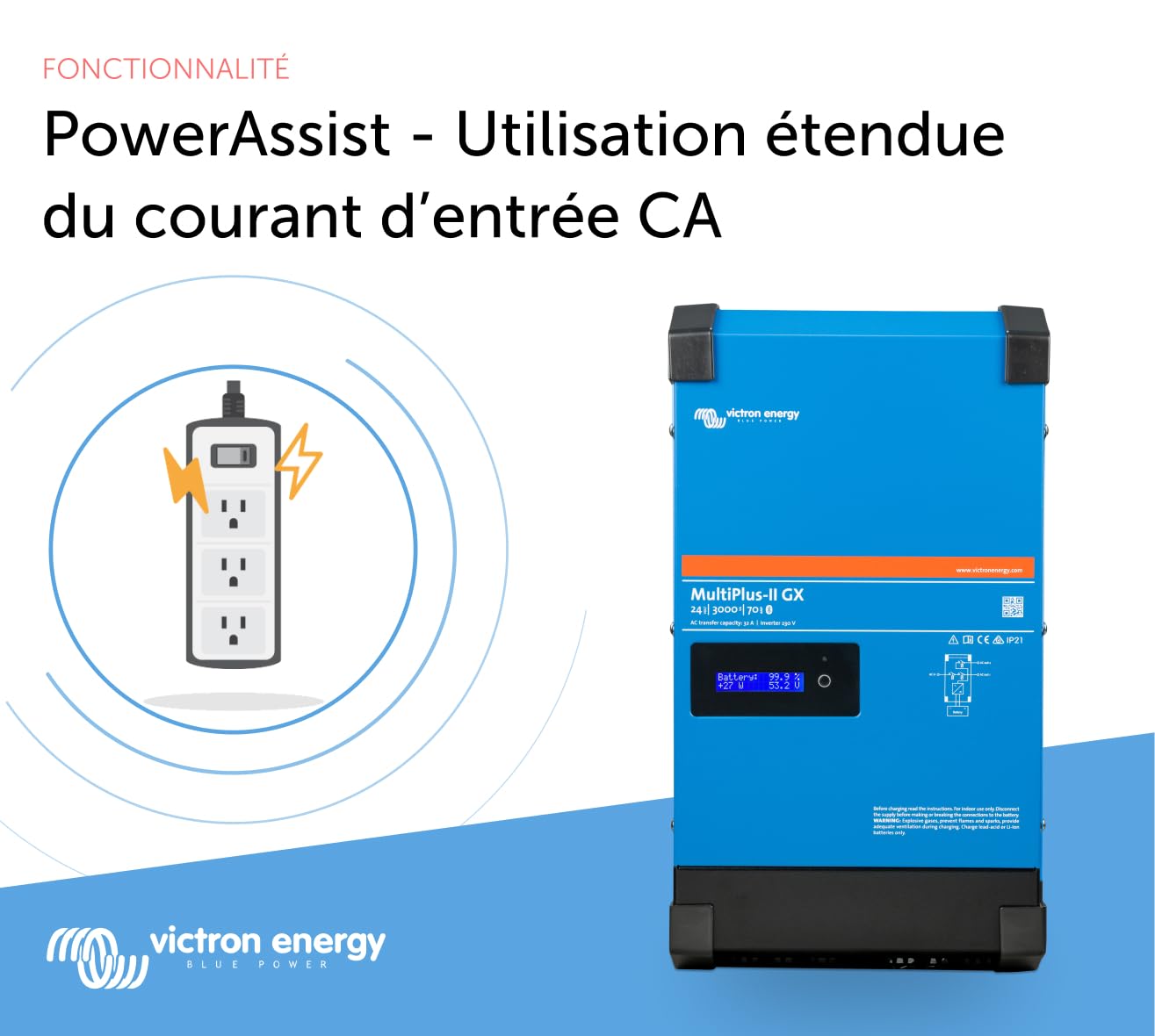 Victron Energy MultiPlus-II GX Chargeur de Batterie 3000 VA 24 Volt 230V Onde sinusodale Pure 70 ampres