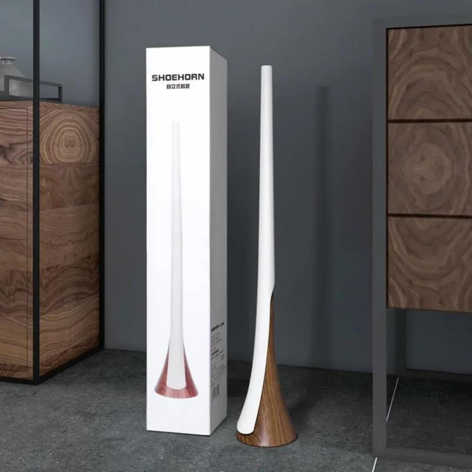 Samostojały długi łyżka do butów 63cm, pionowy szufladka do butów z podstawą orzechową, ergonomiczny pomocnik do butów dla seniorów kobiet w ciąży bez schylania,Yellow