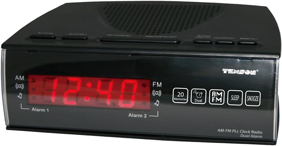 Texson CR-57 FM/AM Dual Alarm Clock Radio with Red LED Display - Black
