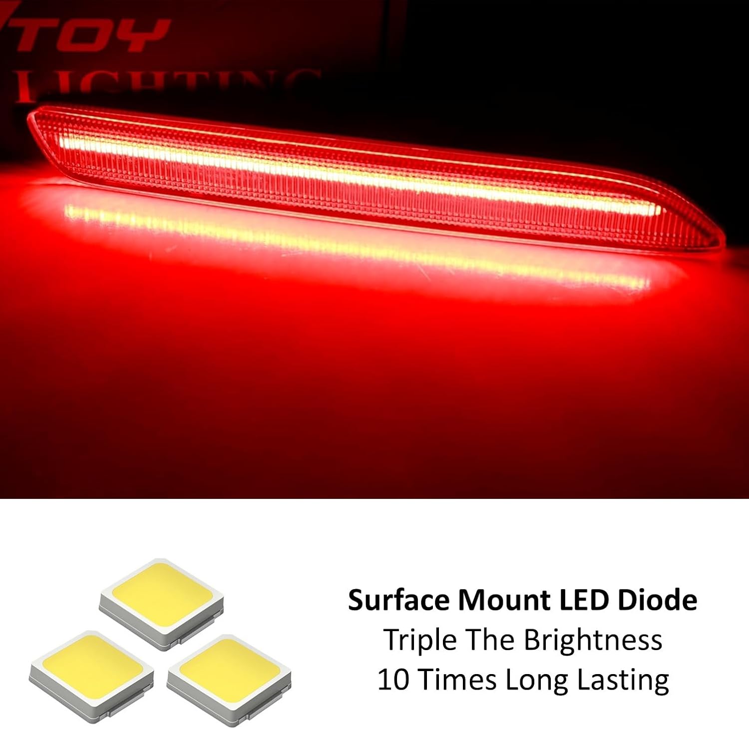 iJDMTOY OE-Red Lens 30-SMD Full LED Srtip Rear Bumper Reflector Light Trim Compatible with Lexus is-F RC-F NX-F RC250 RC350 GX470 RX300 NX200t NX300, Function as Tail or Rear Fog Lights