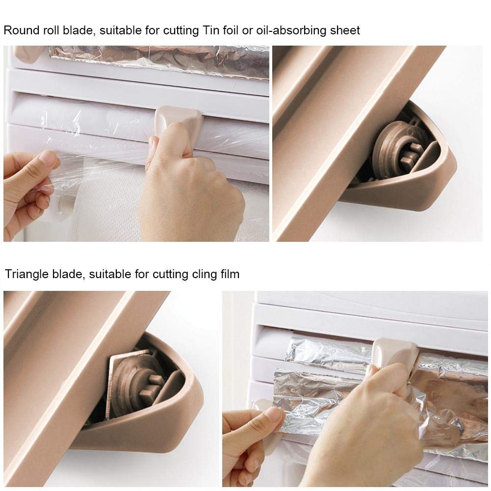 Porta pellicola trasparente da cucina, montaggio a parete, con design ergonomico, per la casa e la cucina, 39 x 10 x 24 cm (cachi)