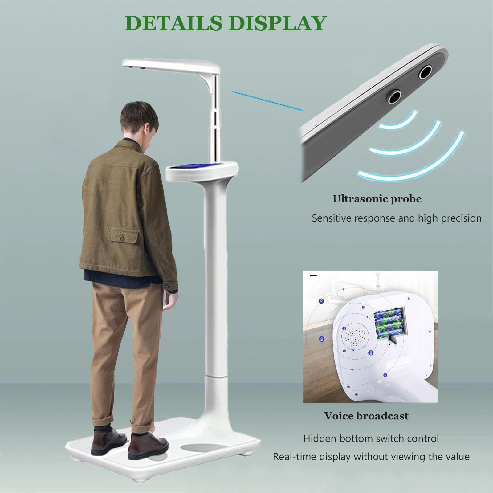 Báscula de Postura para médicos, analizador de Grasa Corporal, balanza médica con Pantalla LCD, báscula de Altura y Peso, medición ultrasónica automática de Alta precisión para el hogar.