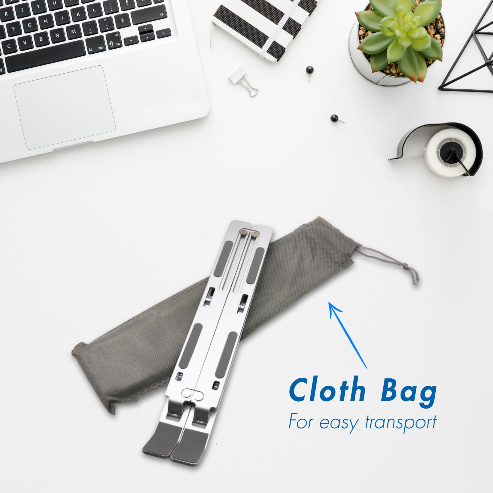 Dohe - Support Ordinateur Portable - Réglable sur 7 Niveaux, Antidérapant, Fabriqué en Aluminium Résistant, Compatible 13-15.6”, Inclinaison 15-45º, Couleur Argent