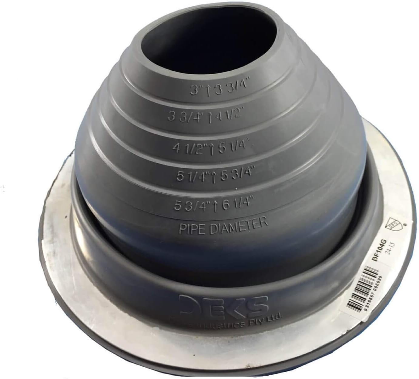 DEKS 4 (DF104G) Round Gray EPDM Flexible Pipe Flashing Dektite (for OD Pipe Sizes 3" - 6") Metal Roof Jack Pipe Boot - Metal Roofing Pipe Flashing - Dektite