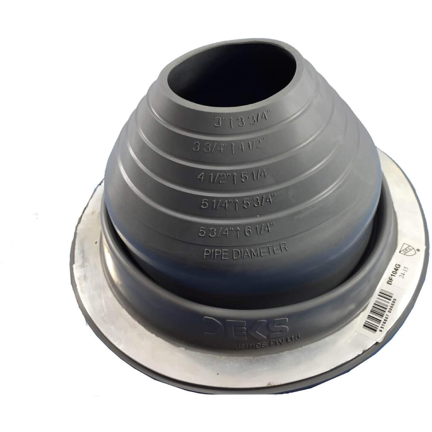 DEKS4 (DF104G) Round Gray EPDM Flexible Pipe Flashing Dektite (for OD Pipe Sizes 3" - 6") Metal Roof Jack Pipe Boot - Metal Roofing Pipe Flashing - Dektite