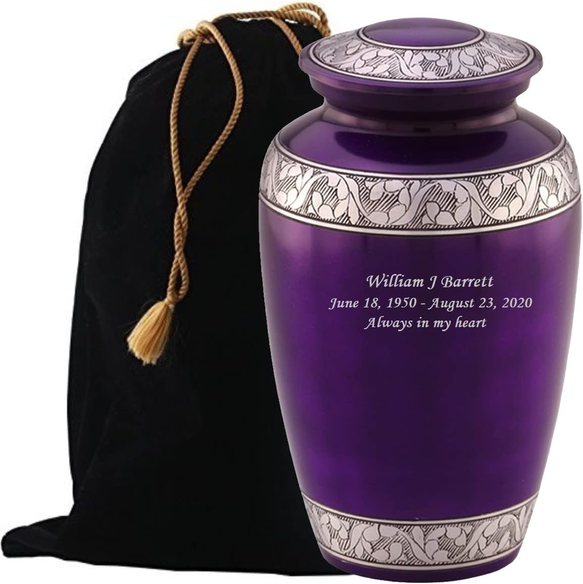 MEMORIALS 4U Mulberry with Silver Band Cremation Urn for Human Ashes - Handcrafted Urn - Affordable Urn for Ashes (Large Custom)