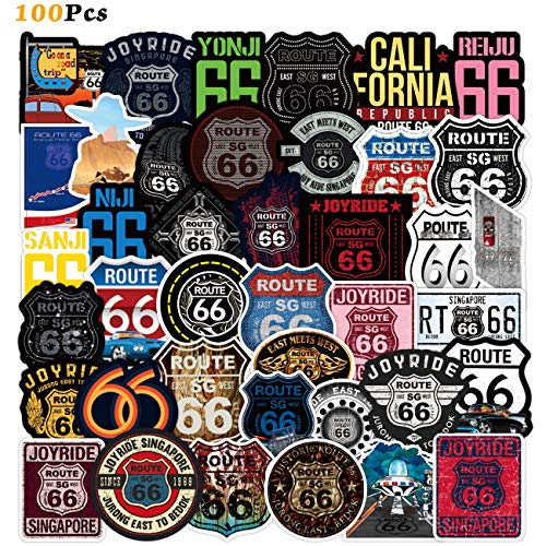 100PCS Route 66 Stickers Road Signs Sticker Pack Logo Stickers Vinyl Waterproof Stickers and Decals for Suitcase Motorcycle Car Luggage Skateboard Decor