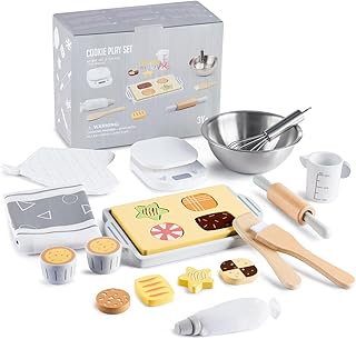 21pcs Cookie Play Food Set, Ehome Wooden Kitchen Sets for Kids Pretend Play Food Toy, Wooden Play Kitchen Accessories Bake Cooking Play Baking Kit, Kitchen Toys Pretend Play Gift for Toddlers Ages 3+