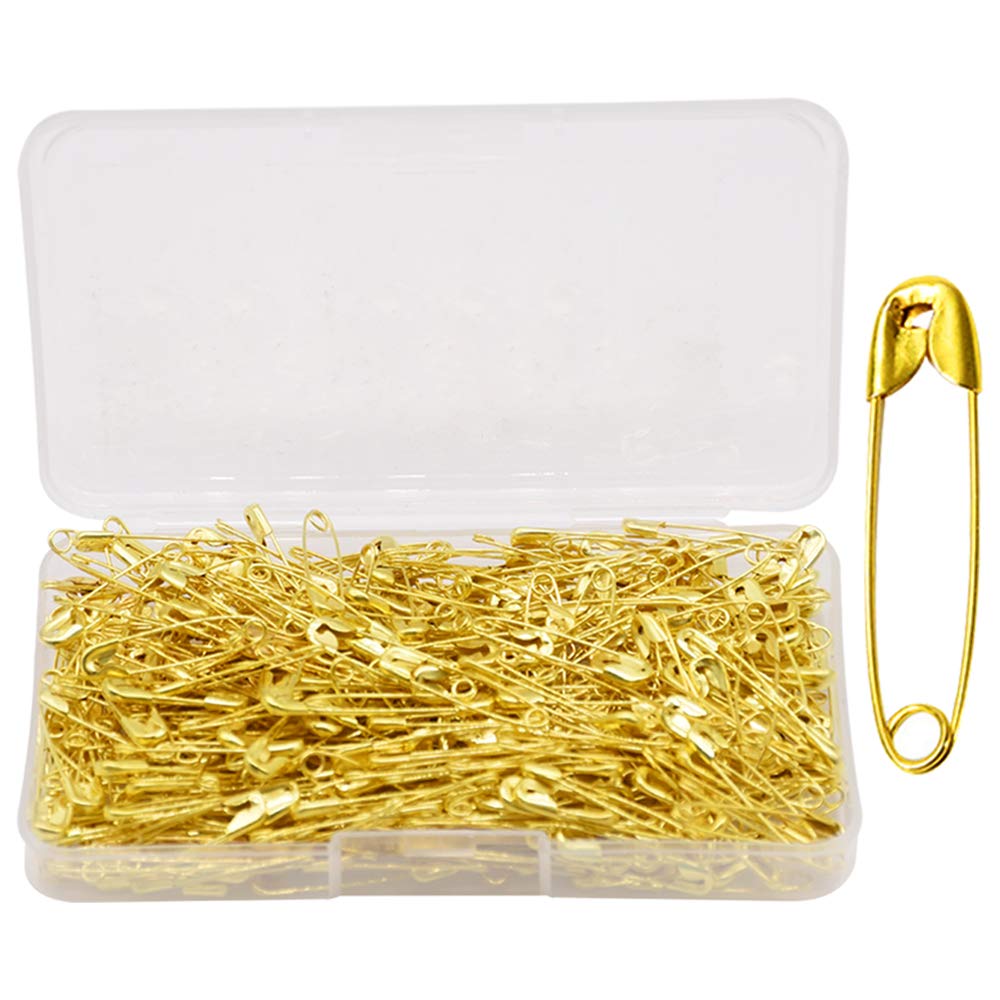 SENDILI 400 Pieces 7 Sizes Safety Pins - Large and Small Safety Pins Nickel Plated Pin Durable, Rust-Resistant for Art Craft Sewing Jewelry Making Home Office Use (Gold,27mm)