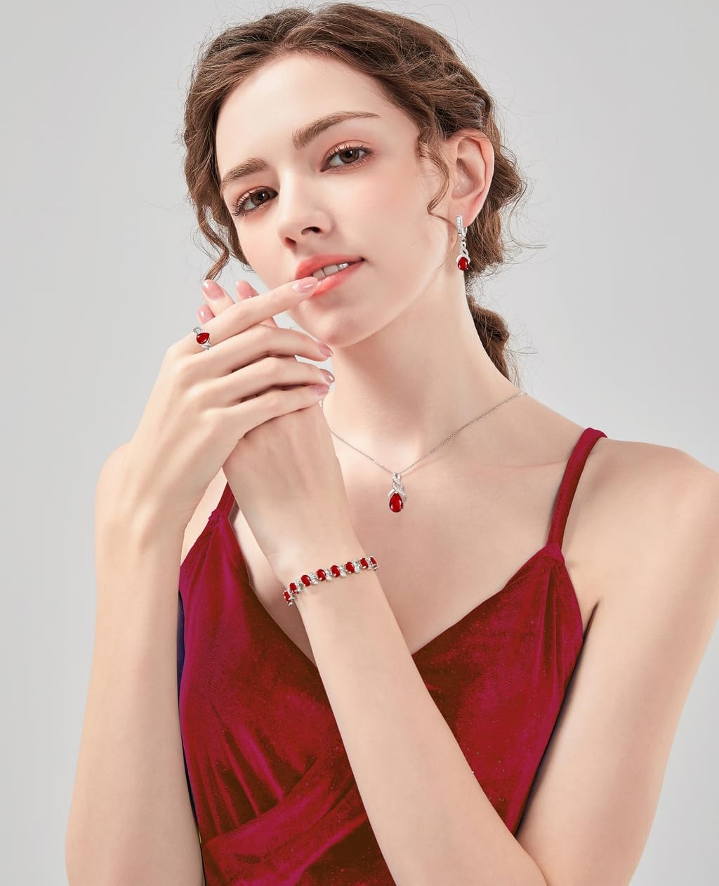 LMXXVJ Jewelry Set for Women,Teardrop Cubic Zirconia Necklace Earrings Adjustable Ring Bracelet Jewelry Set Formal Jewelry Gift