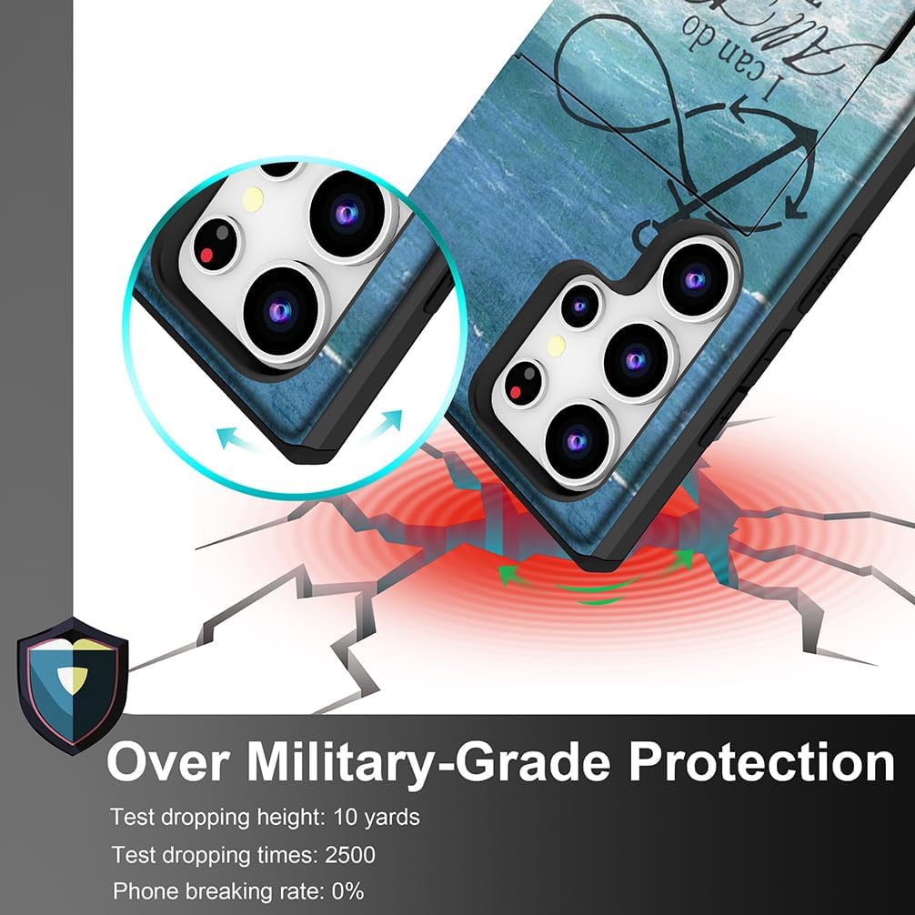 Compatible for Samsung Galaxy S25 Ultra Case with Card Holder Cute - Kawaii Design Military-Grade Drop Protection Rugged Wallet Cases for Women (Black Bible Christian Verses) - Image 5