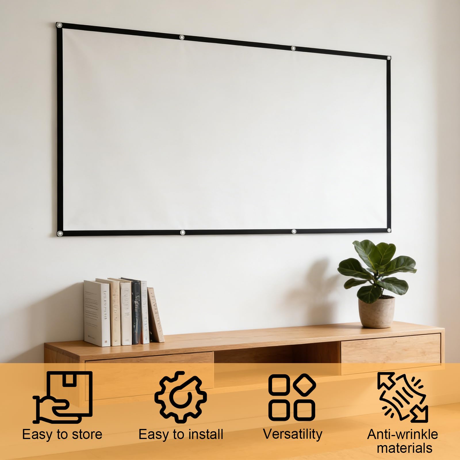 Proyector de lona de 100 pulgadas, proyector de pantalla portátil plegable, 16:9 HD antiarrugas, pantallas de alta resolución para cine en casa, escuela, oficina, reuniones y camping