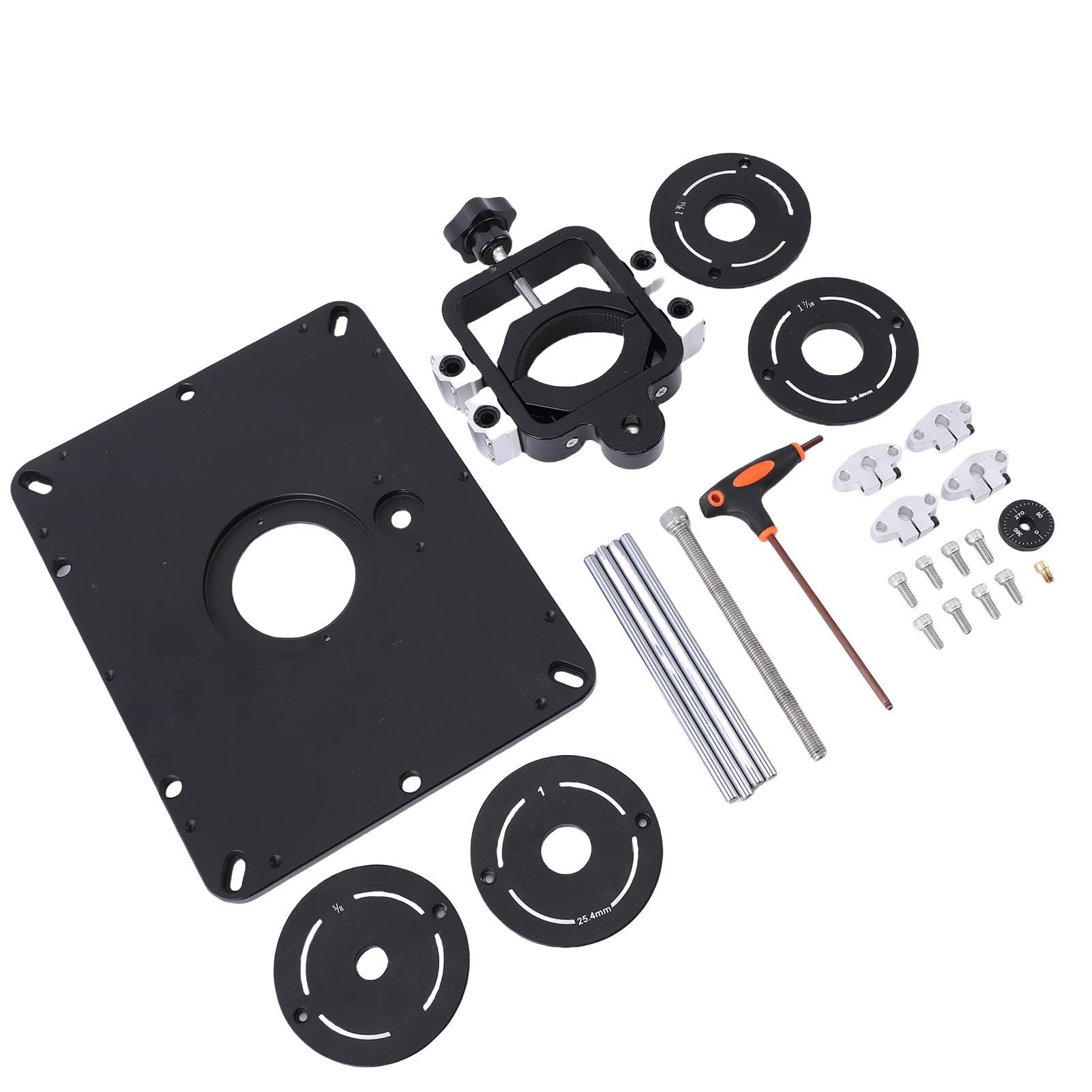 Elevador de fresadora de alta resistencia de ajuste universal DUIMIMI de 6,3 x 11,75 pulgadas con placa de 4 bujes de inserción, de aleación de aluminio. Mecanismo elevador de