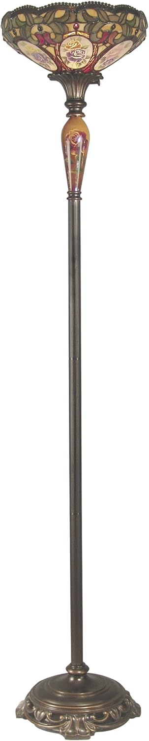 Dale Tiffany RR60277 Scoville Torchiere Lamp, Antique Golden Sand and Art Glass/Handpainted Shade